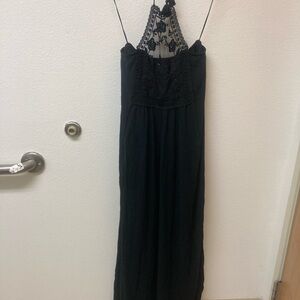 ABERCROMBIE & FITCH Y2K Black Maxi Halter Coquettish Dress With Lace (MT)